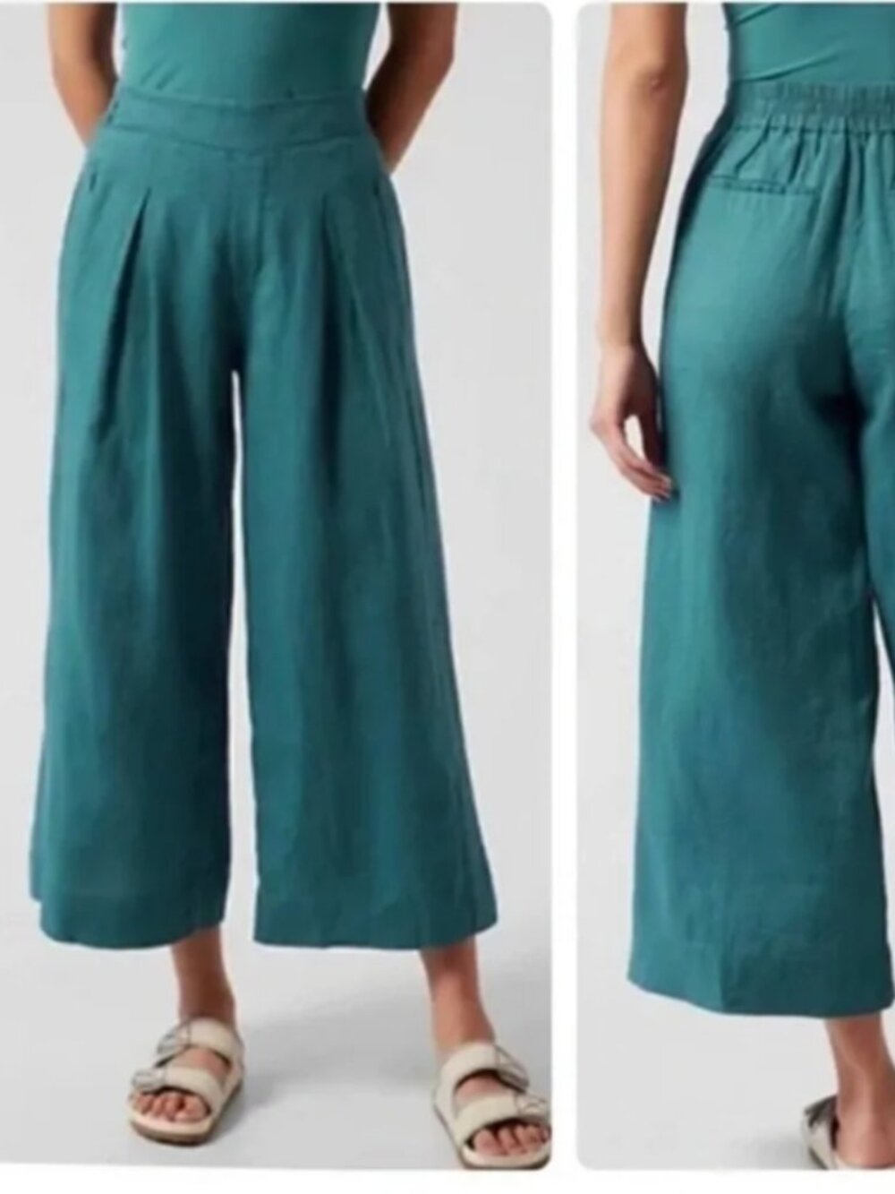100% Wide Leg Size 14, Linen Teal Athleta Pant